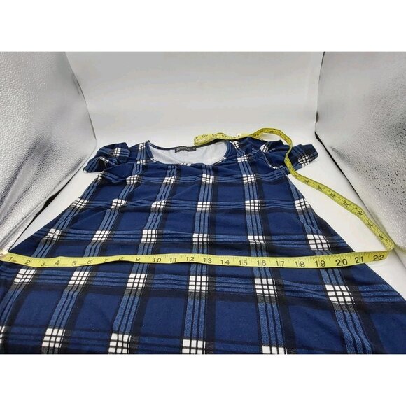 Zennilo Dress Size Small Blue Multicolor Plaid Short Sleeve Tunic With Pockets - Picture 6 of 9